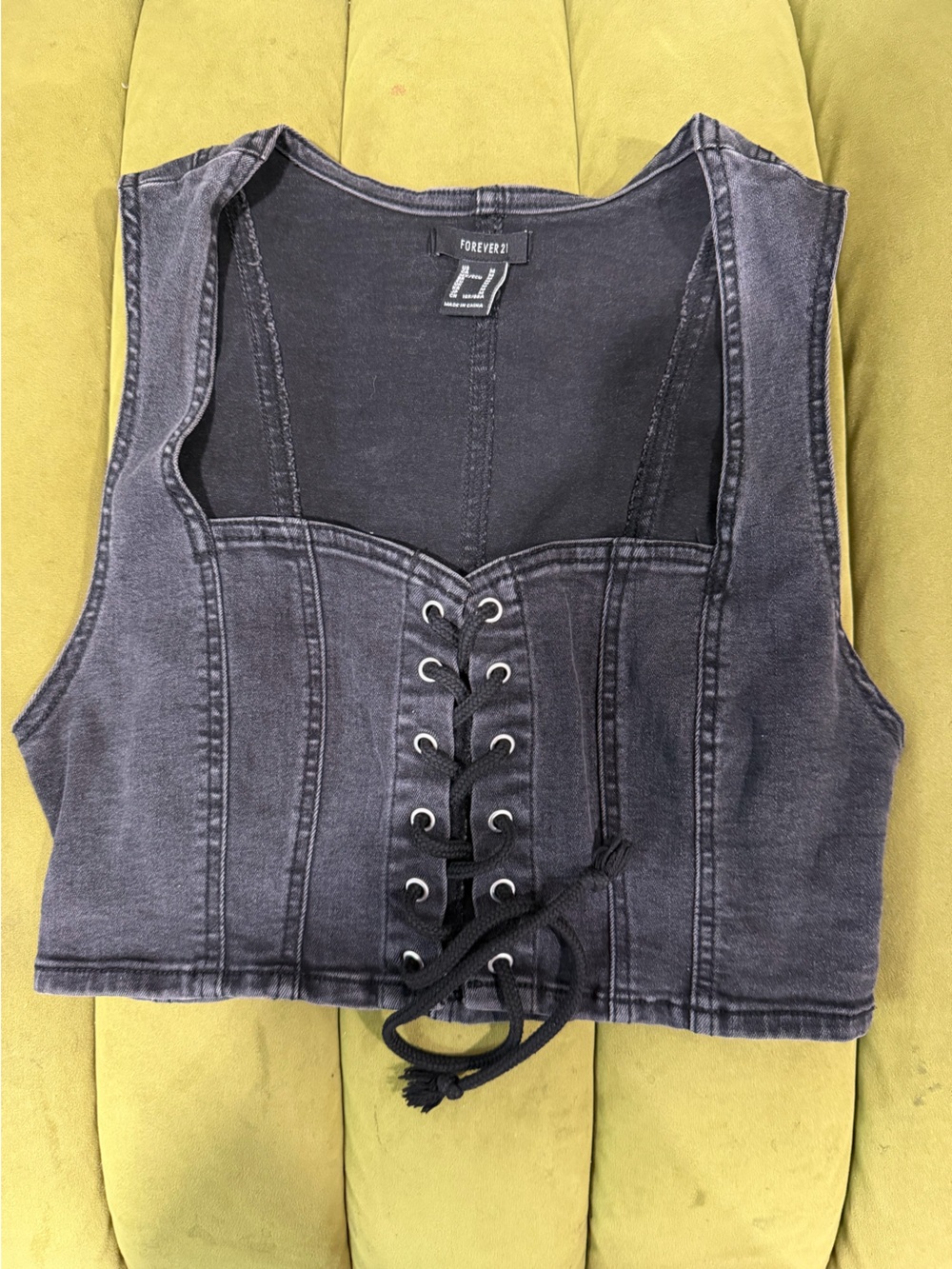 Forever 21 Black Lace-Up Denim Vest